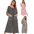 thumbnail image 3 of KYAIGUO Chemises de Nuit en Coton pour Femmes, Robe de Maison Douce à Rayures, Manches Longues, Chemises de Sommeil, Tenue de Nuit d'Automne, Robe de Pyjama, Chemise de Nuit P-2TG, 3 of 8