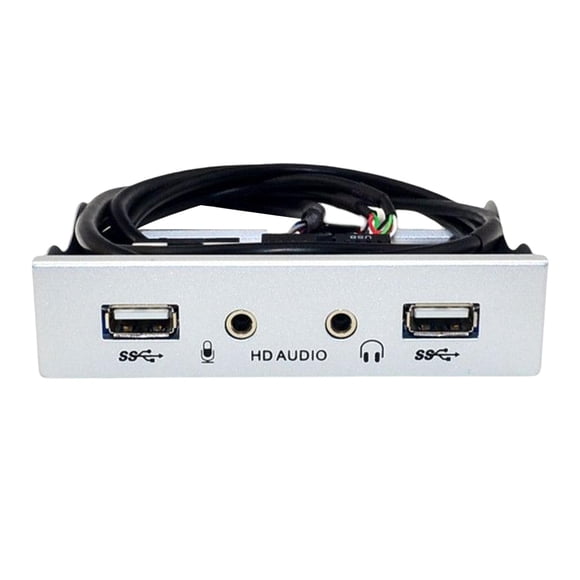 ZheElen 3.5inch 9Pin to USB 2.0 Hub Panel USB Ports Interface Mic 2.0 Front 2 for PC Silver 10.22x2.52cm