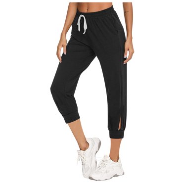 Diufon 3/4 Length Pants for Women Summer Solid Color Sweat Pants Drawstring Elastic Waist Lounge Pants