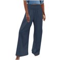 thumbnail image 1 of Timegard Beach Pants for Women Wide Leg Ruched High Waisted Smocked Flowy Summer Casual Loose Trousers, 1 of 5