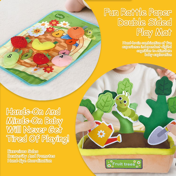 Jouet Ferme Montessori En Tissu 6–36 Mois – 6 Animaux Hochets, Miroir, Tri Et Insertion – Cadeau Sensoriel Bébé Garçon Fille