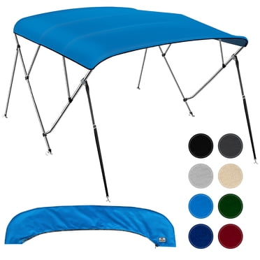 NEH 4 Bow Bimini Tops for Boats, Fadeproof, Support Poles, Storage Boot, 600D Marine Canvas, Sun Shade Boat Canopy, Universal Boat Cover For Pontoon, V-Hull, Fishing, Bass Boat 91-96", Pacific Blue