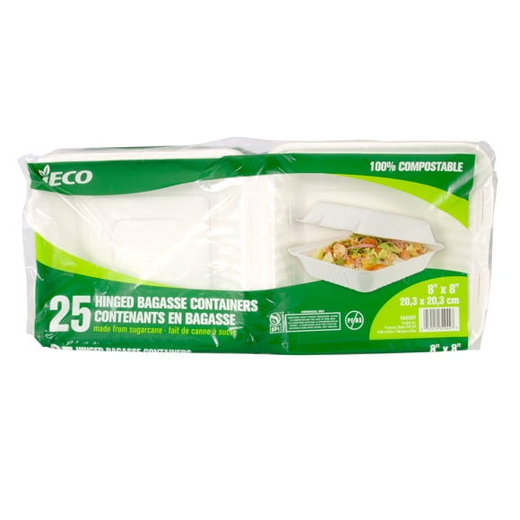 iECO Bagasse Containers 8"x8", 25 Count