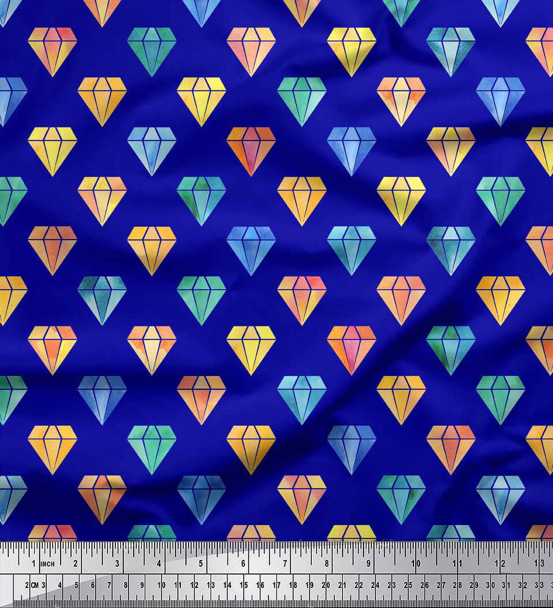 Soimoi Blue Cotton Jersey Fabric Diamond Geometric Print Sewing Fabric Yard 58 Inch Wide