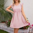 thumbnail image 1 of Gspmoly Robes pour Femmes, Robe Décontractée de Vacances à Col en V avec Ceinture à Oreilles en Bois pour Femmes, Robes de Cocktail pour Femmes Offres du Jour, 1 of 5