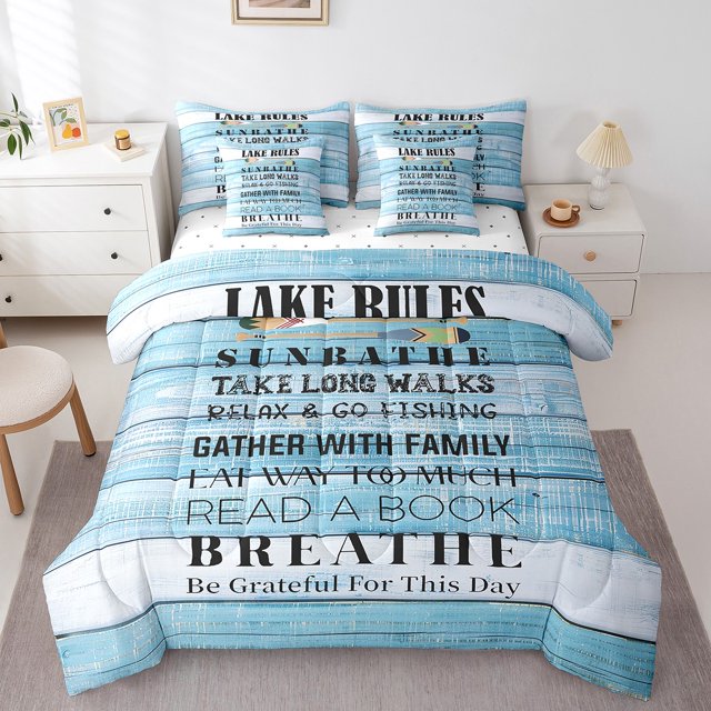 YST Lake Rules Comforter Set, 7-Piece, Modern, Black Sketches, Queen Size