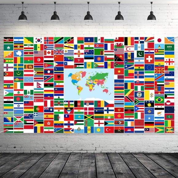 Bannière Drapeau du Monde Bannière Drapeau International Bannière Drapeau de Pays Décoration de Fond avec Oeillets en Laiton