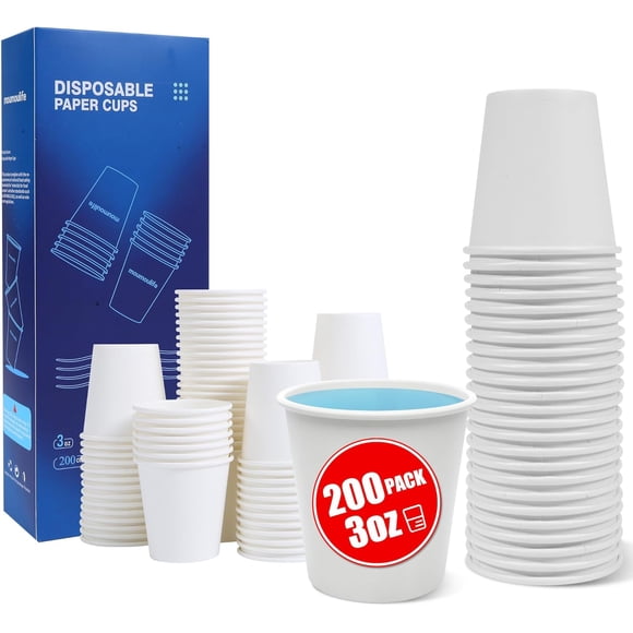 MOUMOULIFE 200 Count 3oz Disposable Paper Cups, Bathroom Mouthwash Cups, Leak-Free Food Safe Small White Paper Mini Cups for Bathroom