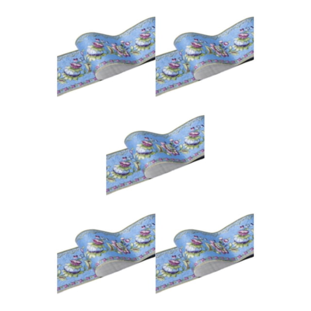 Wweixi Stylish PVC Waterproof Waist Line For Wall Sturdy And Easy To Clean Wood Marbling SelfAdhesive Skirting Line Safe Blue lantern flower 5Set