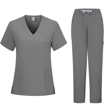BADHUB Scrub Set for Women Clearance Classic V-Neck Pocket Scrubs Top & Cargo Pants Solid Color Short Sleeve Nursing Uniform Scrub Set Holiday Deals