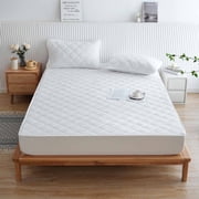 Mattress Protector - Fitted Bed Sheet, Polyester Fiber Fabric, 360 Degree Wrap Design, Stain Resistant & Secure Fit, White, JKODE