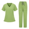 thumbnail image 1 of Nfurl Ensemble d'Uniforme d'Infirmière pour Femmes, 2 Pcs, Hauts à Manches Courtes à Col en V avec Cordon de Serrage, Pantalon à Taille Élastique, Uniforme d'Infirmière, Ensemble Assorti, Vert, TG, 1 of 4