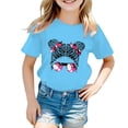 thumbnail image 1 of LUOGENLI T-Shirt pour Filles Enfant Filles Mignon Imprimé Graphique Col Rond Manche Courte Tee Été Décontracté Chemise Hauts Chemises pour Filles Longueur Genou Travail Bleu 9-10 Ans, 1 of 5