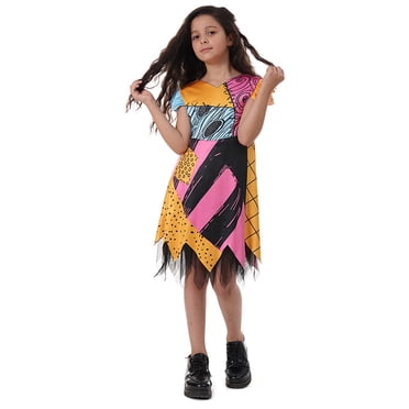HAWEE Costume d'Halloween de Luxe pour Filles Sally, Robe de Fête de Cosplay Cauchemardesque