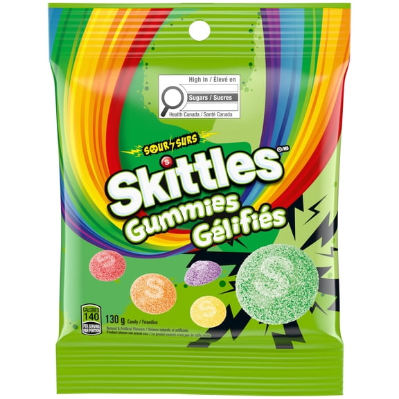 SKITTLES Gummies Surs, bonbons à mâcher, 130g