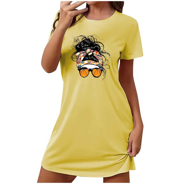 Birdeem Chemises de Nuit pour Femmes Chemise de Nuit Courte Surdimensionnée pour Femmes Mode Imprimé sur la Poitrine Robe de Nuit à Manches Courtes