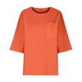 thumbnail image 3 of Pisexur Hauts d'Été pour Femmes Mode Chemises en Coton et Lin Décontractées Col Rond Manches 3/4 Chemises pour Femmes Confortables Amples pour Sortir Blouses Unies d'Automne avec Poches, 3 of 5