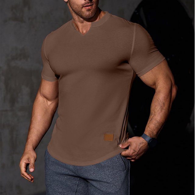asjyhkr Mens Workout Compression T Shirts Ribbed V Neck Short Sleeve Tops Summer 2025 Gym Athletic Running Tees