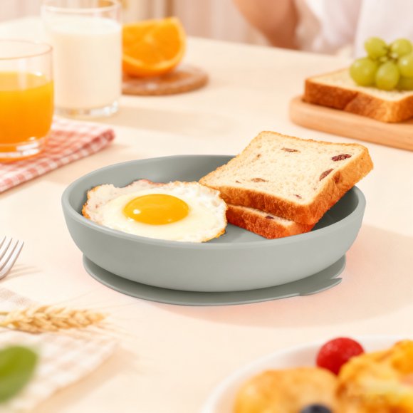 Silicone Plates For Seniors Elderly Adaptive Feeding Dinnerware Flexible Tableware For Adults And Kids Everyday Use, 7.8 inch, Grey