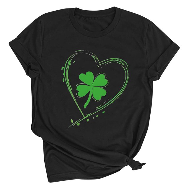 Dealovy T-Shirts de la Saint-Patrick pour Femmes à Manches Courtes, Col Rond, Coupe Ample, Trèfle Graphique, Chandails Décontractés Tee
