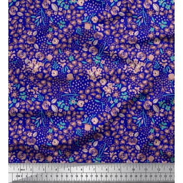 Soimoi Blue Cotton Poplin Fabric Floral & Leopard Animal Skin Fabric Prints By Yard 42 Inch Wide