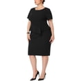 thumbnail image 4 of GRACE & GRANDEUR Robe Fourreau Grande Taille pour Femmes Manches Courtes Col en V Travail Affaires Moulante Crayon Robes Noir 3X, 4 of 5