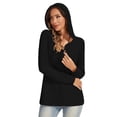 thumbnail image 4 of Knit Hoodies Women Drawstring Button V-Neck Pullover Sweatshirt Travel Casual Long Sleeve Hooded Fall Tops, 4 of 6