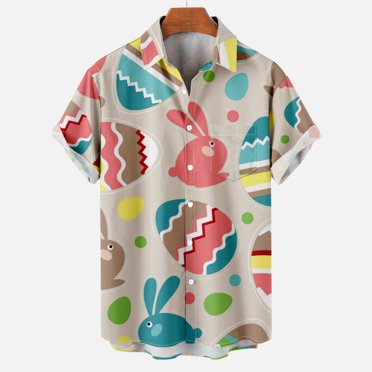 LSLJS T-shirt Homme Décontracté Boutons Impression de Pâques avec Poche Chemise à Manches Courtes