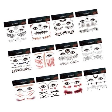 12 Feuilles d'Autocollants Temporaires pour Visage d'Halloween, Maquillage Temporaire en Toile d'Araignée, Accessoires pour Enfants
