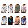 thumbnail image 1 of facefd 3/4 Manches Tops Swing T-Shirt Été Tunique Lavable Longue Durée Plissé devant V-Cou Blouse Chic Femmes Vêtements Violet-Rouge L, 1 of 5