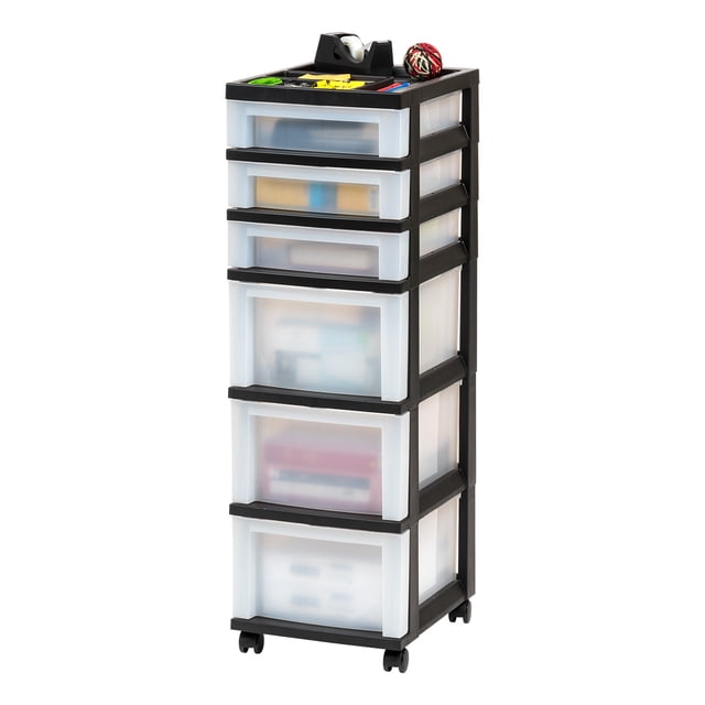 IRIS 6-Drawer Plastic Storage Cart with Organizer Top & Wheels