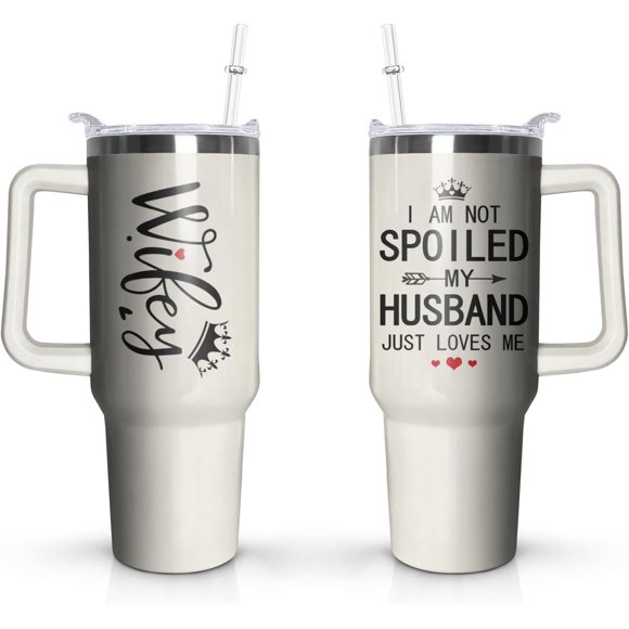 Wife Handle Tumbler with Handle Lid and Straw,40 Oz Inspirational Tumbler Water Bottle Travel Coffee Cup Mug