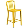 thumbnail image 1 of 24'' High Yellow Metal Indoor-Outdoor Counter Height Stool with Vertical Slat Back, 1 of 9