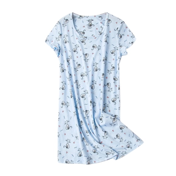 2025 Women's Cotton Nightgown Sleepwear Night Gowns Short Sleeves Shirt Casual Night Gown Petite Print