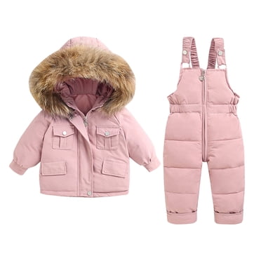 Combinaisons de Neige 2 Pcs pour Tout-Petits - Combinaison de Ski Unisexe pour Bébés Filles Garçons - Manteaux Matelassés à Capuche à Manches Longues d'Hiver pour Enfants et Salopettes Pantalons Vêtements de Ski pour Planche à Neige Extérieure Manteau en Duvet, Roses, 4T