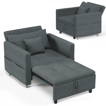 AECOJOY 32.3" 3-in-1 Convertible Sofa Bed Chair, Pull Out Sleeper Chair with 5-Position Adjustable Backrest, Pillow and Side Pocket for Small Spaces, Dark Grey