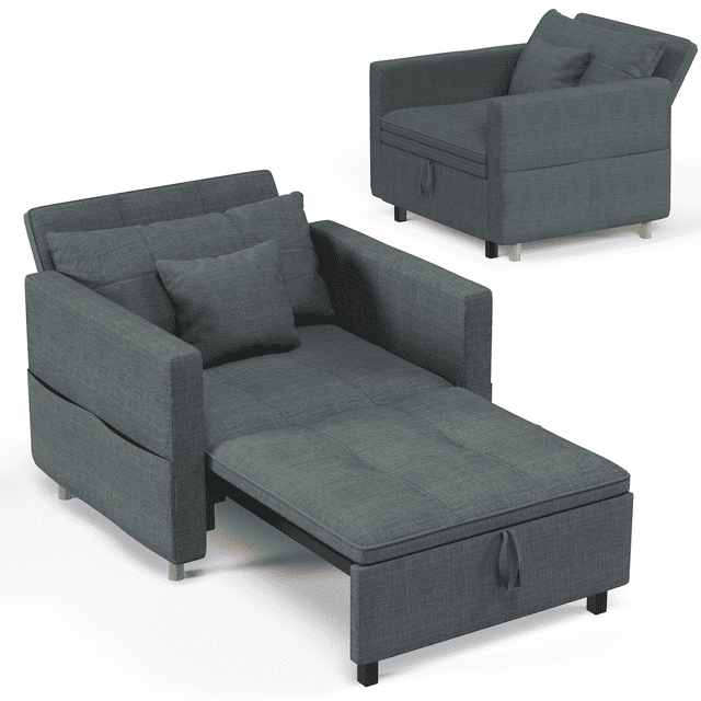AECOJOY Fauteuil-Lit Convertible 3-en-1 de 31,5 Pouces et Canapé-Lit Futon avec Dossier Réglable et 2 Oreillers - Gris Foncé