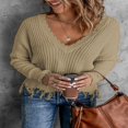 thumbnail image 2 of Women‘s Fashion Color Block Pullover Long Sleeve Hollow-out Distressed Tassels Sweater, 2 of 4