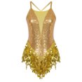 thumbnail image 4 of Aislor Justaucorps de Danse Latine à Franges à Sequins pour Femmes, Justaucorps, Robe de Performance Tango Salsa Or TTG, 4 of 7