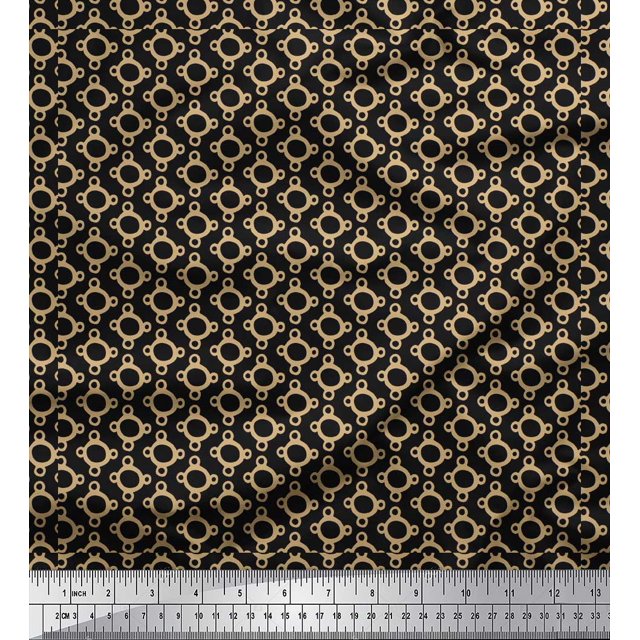 Soimoi Black Poly Georgette Fabric Round Geometric Printed Craft Fabric by the Yard 42 Inch Wide