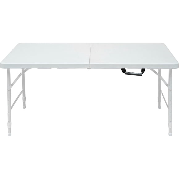 Heavy Duty 4FT Folding Table - Adjustable Height, Portable Carry Handle, Waterproof Plastic & Steel, Easy to Clean, 300 lbs Capacity, Ideal for Indoor/Outdoor Dining, Camping, Picnics, Parties