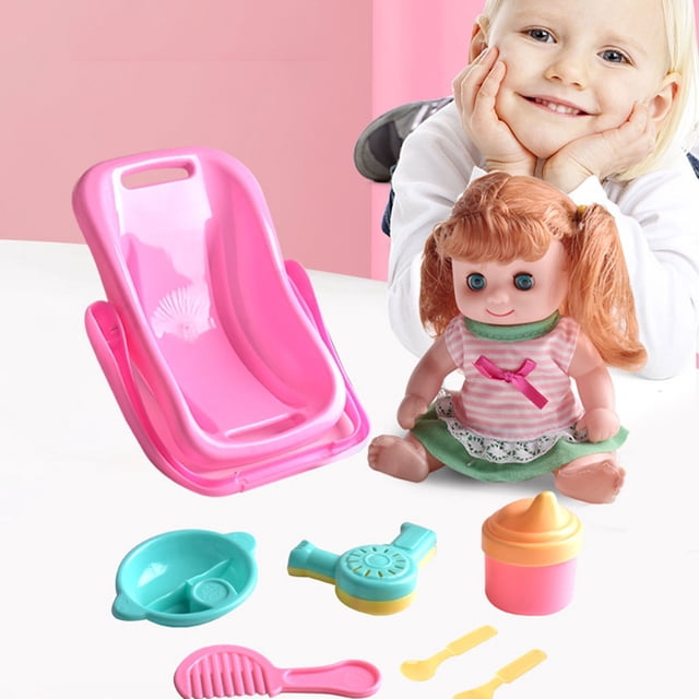 TIMIFIS Baby Doll Enamelled Mini Simulation Cradle Doll Carrying Basket Tableware Bath Action Figure Set Action & Toy Figures