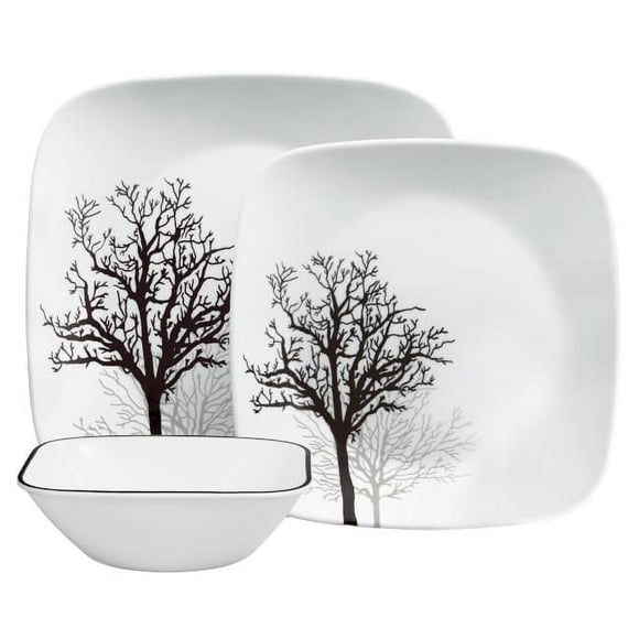 Corelle Timber Shadows 12-Piece Square Glass Dinnerware Set (Service for 4)