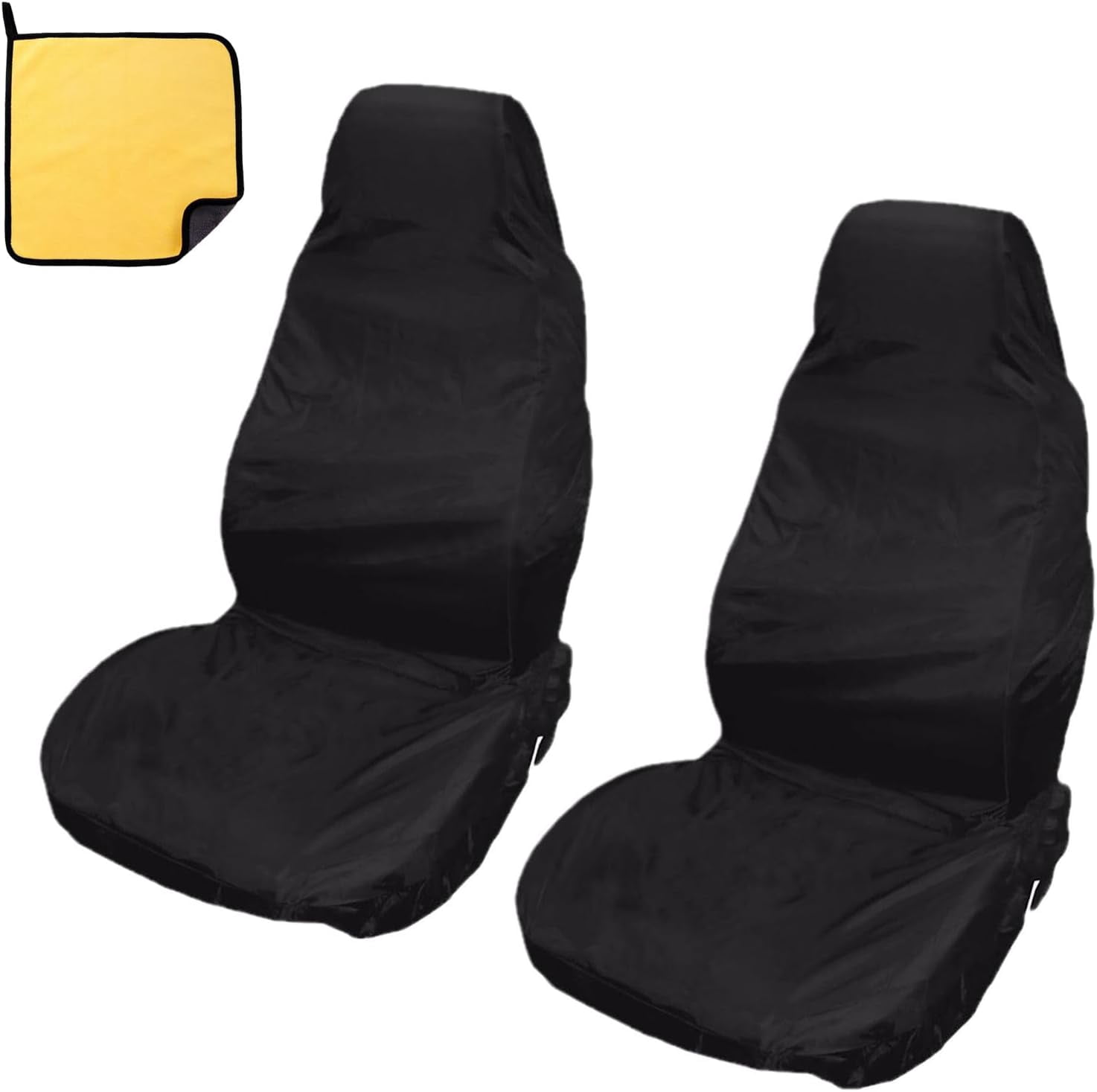 Car Seat Cover Protector 2 Pcs Car Seat Covers Heavy Duty Black Cars Seats Cover Airbag Safe Van Seats Covers Pair Driver Passenger Protector with Towel for Most Cars and Trucks