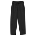 thumbnail image 3 of Women's Cargo Pants Linen Straight Leg Pants Elastic Drawstring With Pockets Summer Beach Pants High Waisted Pants Black XL, 3 of 3