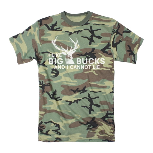 Mens I Like Big Bucks and I Cannot Lie T shirt Funny Deer Hunting Hunter Gift (Camo) - L