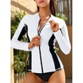 thumbnail image 3 of Charmo Womens Long Sleeve Rashguard Swimsuit Zip Front Color Block Tankini Sun Protection Rash Guard, 3 of 5