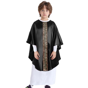 Haitryli Kids Unisex Pope Priest Pastor Celebrant Catholic Church Vestments Robe Halloween Retro Dress ups Black 8