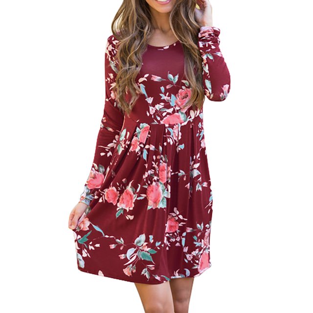 Matchstick Women's Floral Printed Long Sleeve Midi Dress