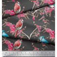 thumbnail image 3 of Soimoi Gray polyester Crepe Fabric Red Berries & Bulbul Bird Print Sewing Fabric Yard 42 Inch Wide, 3 of 3